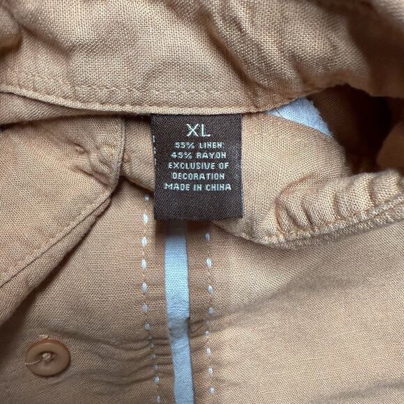 Cubavera Linen Blend Button Up Shirt Men's XL Orange Striped Embroidered Bowling - Picture 3 of 6